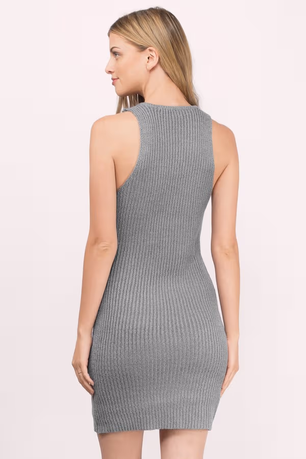 Tanya Knit Bodycon Mini Dress - Grey