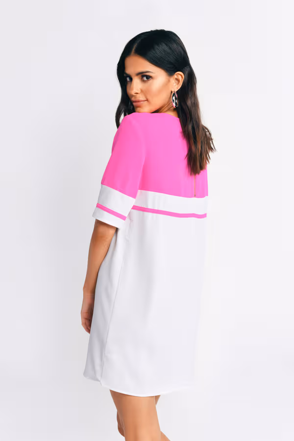 Stripe Me Zip Back Shift Mini Dress - Pink & Ivory