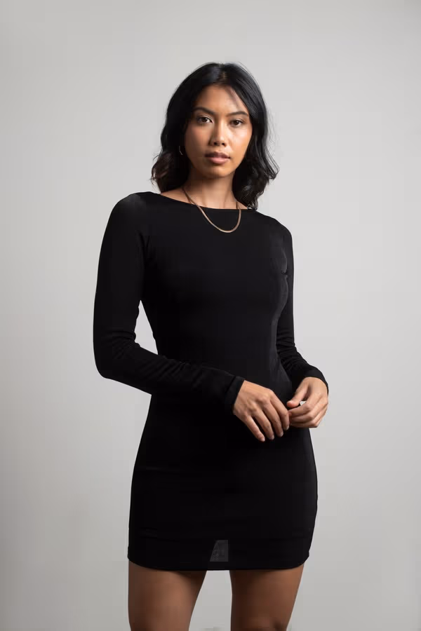Love The Idea Long Sleeve Open Back Mini Dress - Black