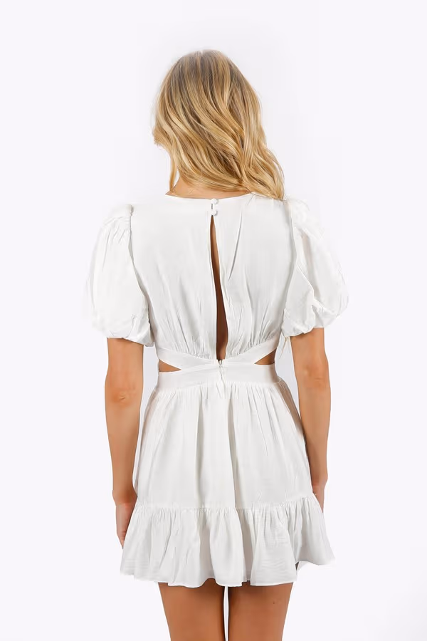 Roselle Cutout Deep V Mini Dress - White