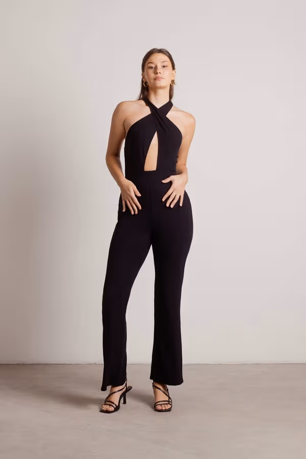Ball Out Cross Halter Jumpsuit - Black