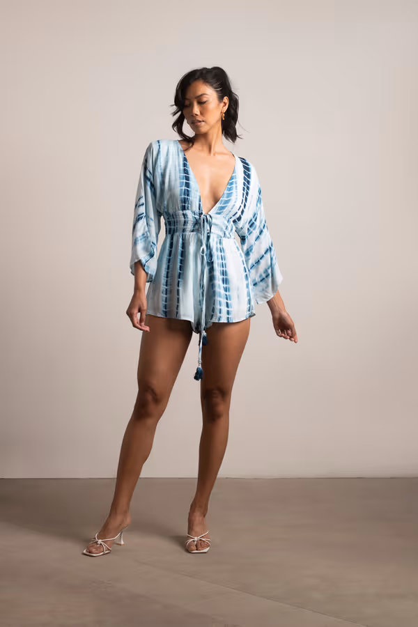 Cosette Plunging Romper - Blue