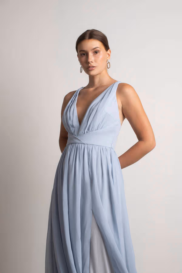 All I Ever Need Deep V High Slit Maxi Dress - Burgundy