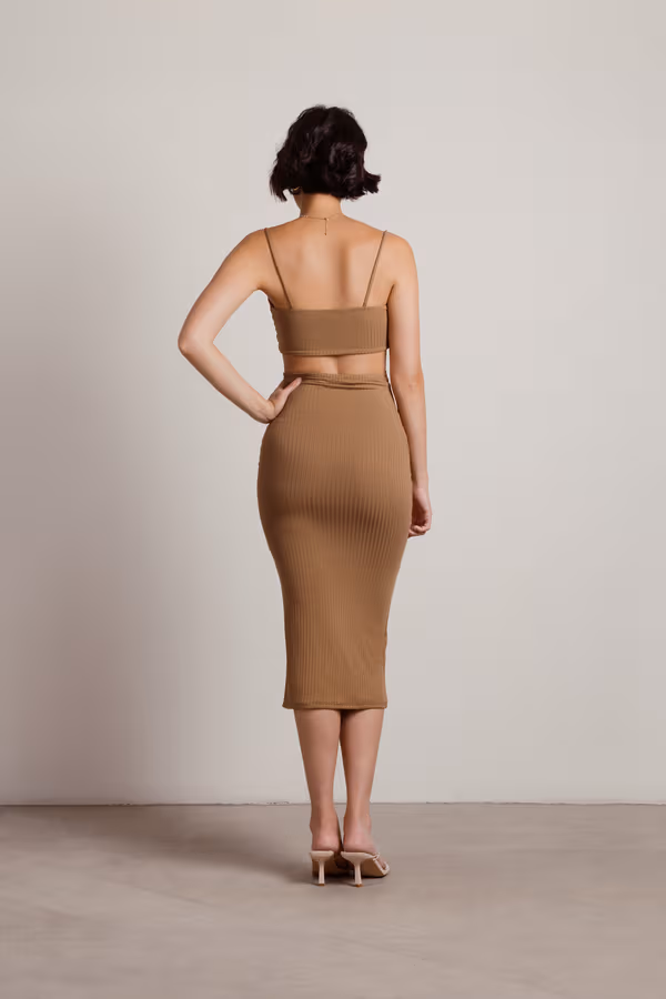 Oh I See Cutout Ribbed Midi Dress - Mocha