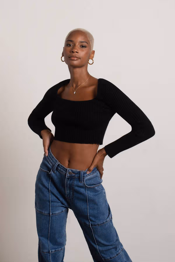 All The Time Crop Sweater - Black