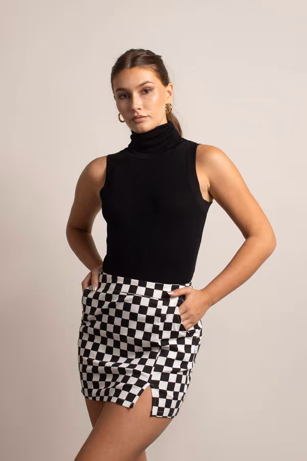 Cassie Black Ribbed Turtleneck Sleeveless Top