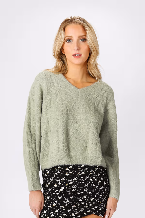Cuddle Season Cable Knit Sweater - Green