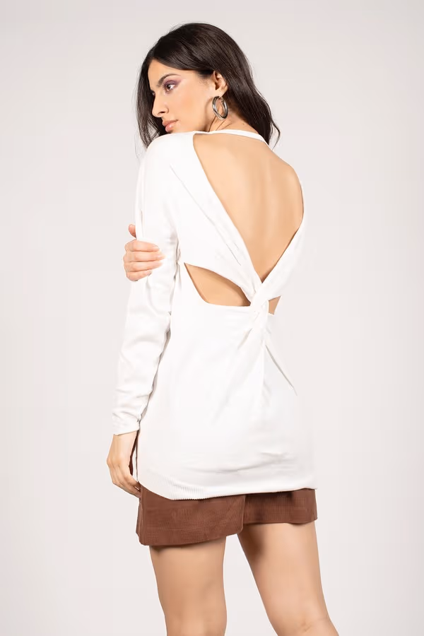 Twist It Open Back Mini Dress - Ivory