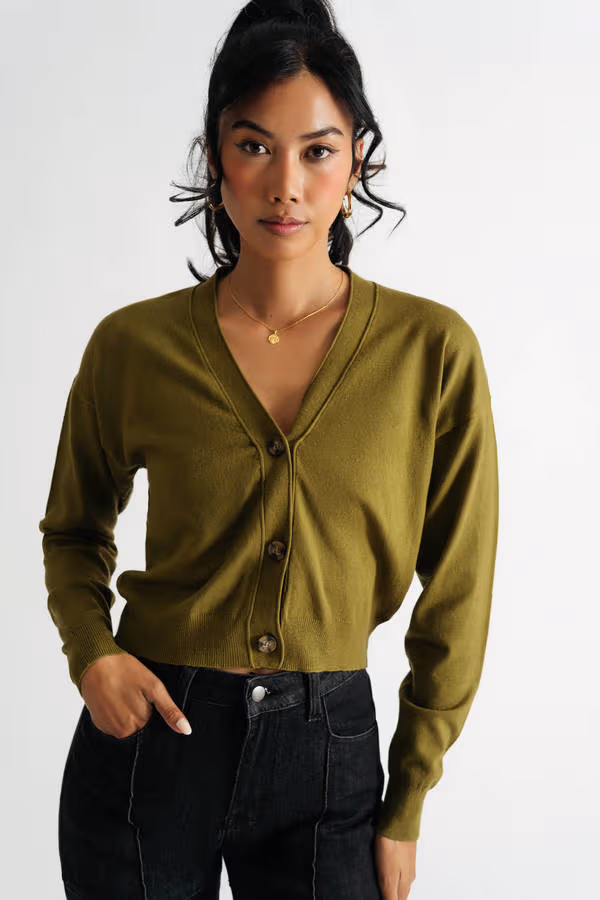Love Song Crop Cardigan - Olive