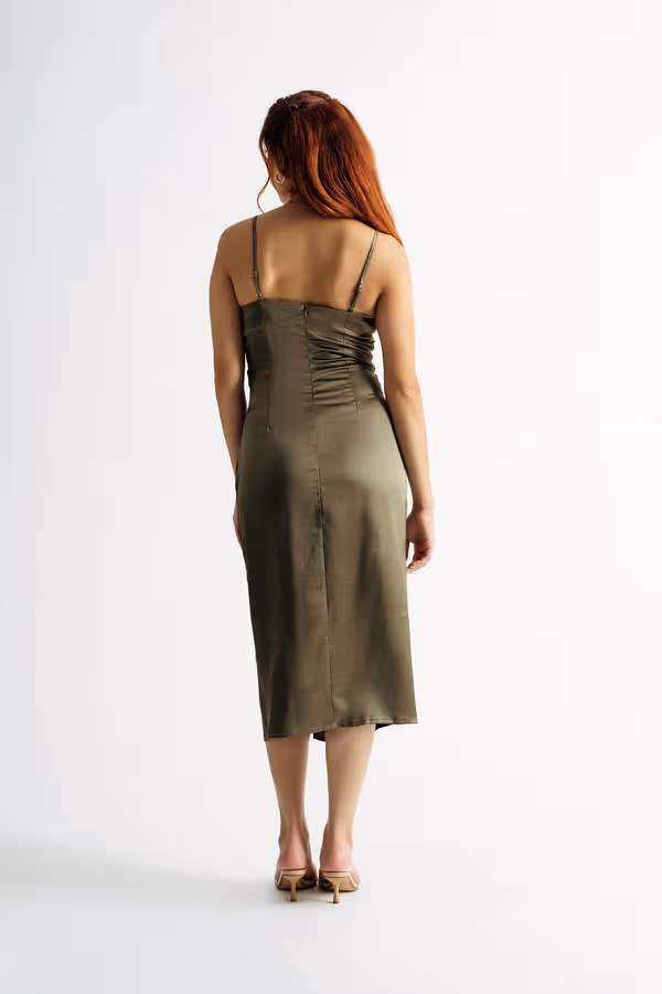 Emma Satin Cowl Neck Midi Dress - Purple