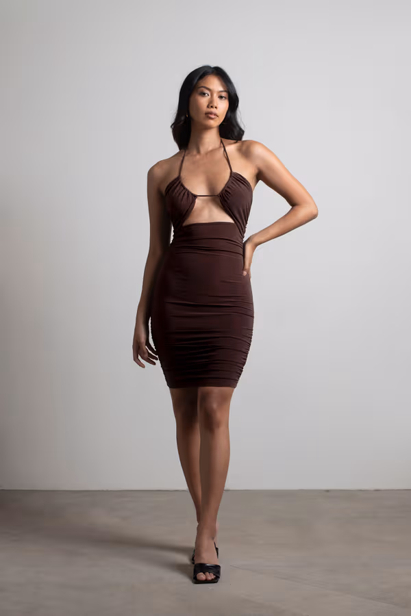 Put In Work Cutout Open Back Mini Dress - Chocolate
