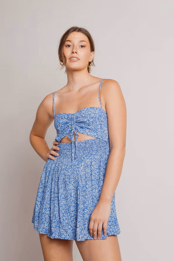On The Spot Floral Romper - Blue