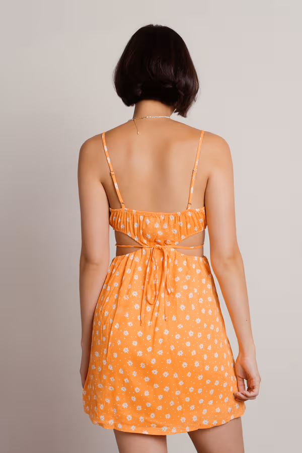 Juliet Floral Cutout Mini Dress - Orange