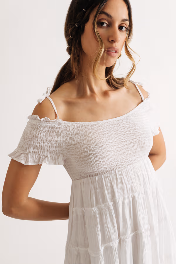 Jaida Off The Shoulder Tiered Mini Dress - Ivory