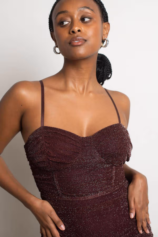 Up All Night Glitter Mermaid Midi Dress - Black