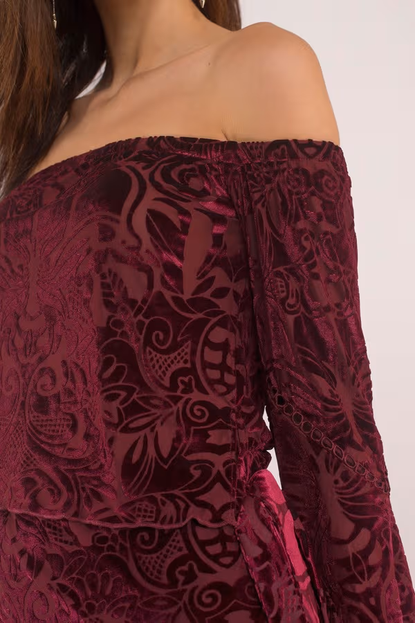 Winona Sangria Velvet Off The Shoulder Mini Dress - Wine
