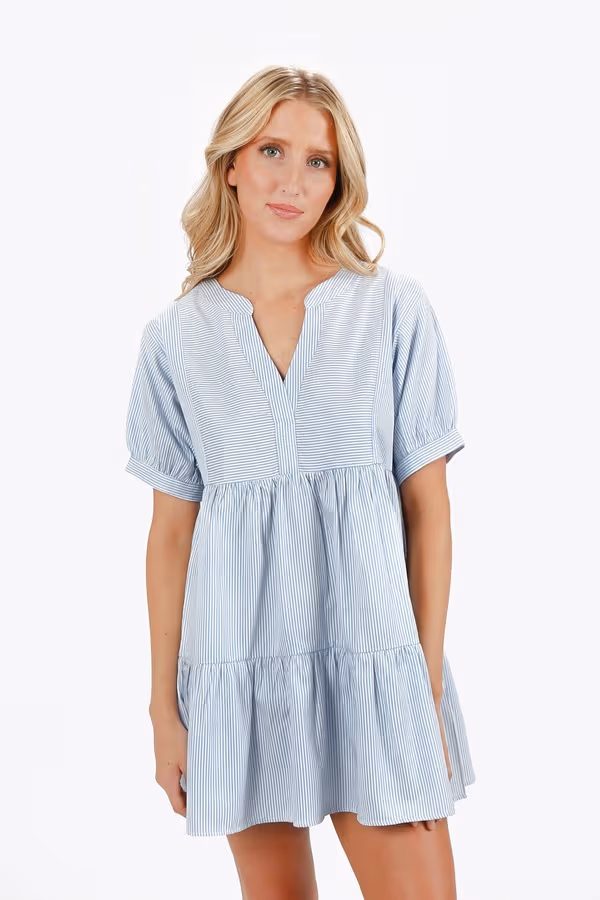 Czarina Tiered Babydoll Mini Dress - Sky