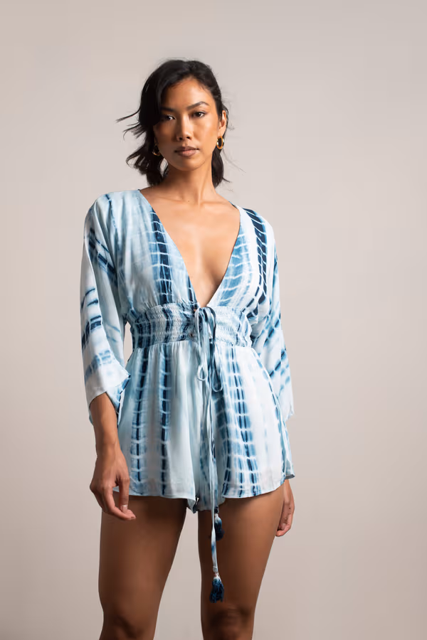 Cosette Plunging Romper - Blue