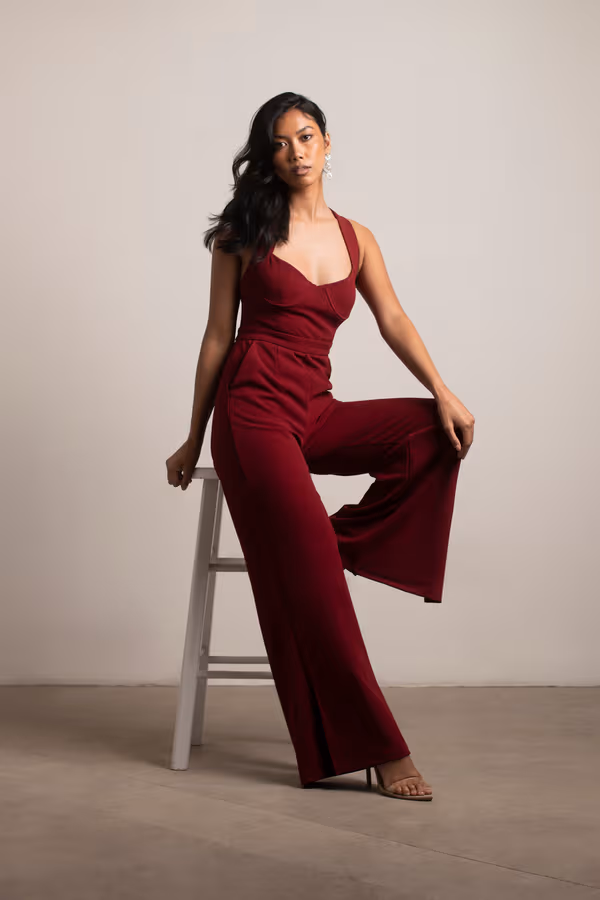 Yessenia Cross Back Jumpsuit - Wine
