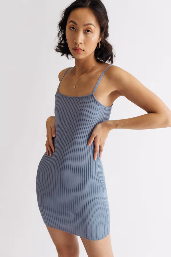Marylynn Ribbed Cami Mini Dress - Blue