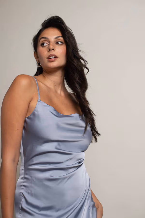 Maddy Satin Slit Midi Dress - Blush