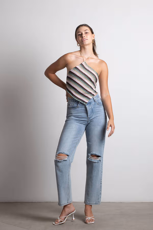 State Of Mind Crop Top - Sage Multi