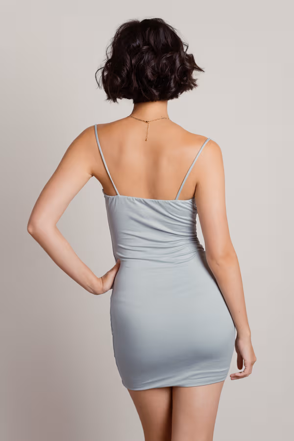 Just A Small Thing Exposed Stitch Bodycon Mini Dress - Gray