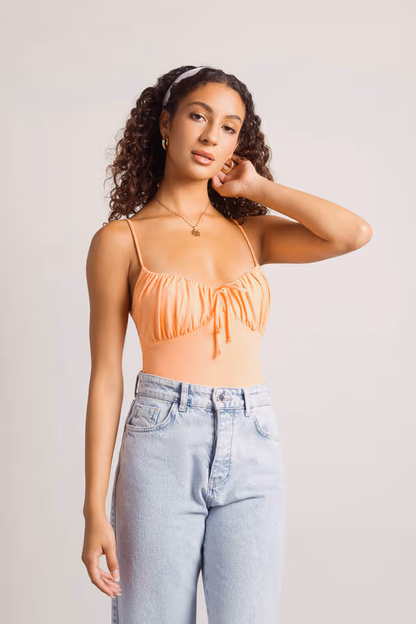 Tangerine Ruched Bodysuit - Orange