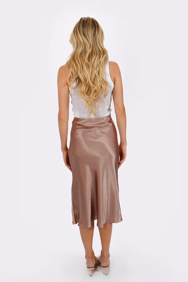 Gracey Satin Midi Skirt - Mocha