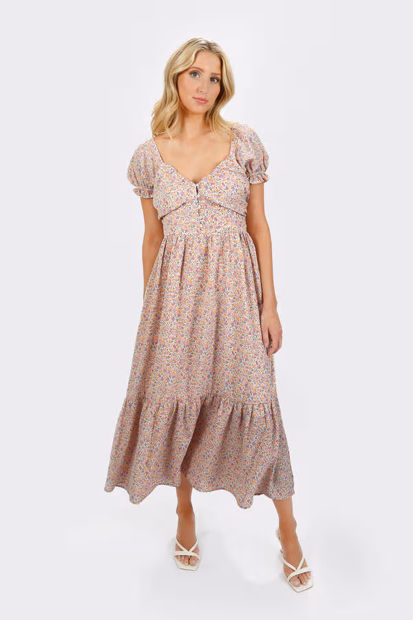 Alaia Floral Puff Sleeve Maxi Dress - Multi