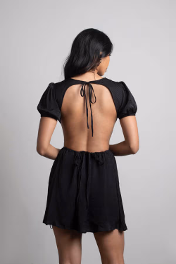 Make Up Your Mind Black Backless Mini Skater Dress