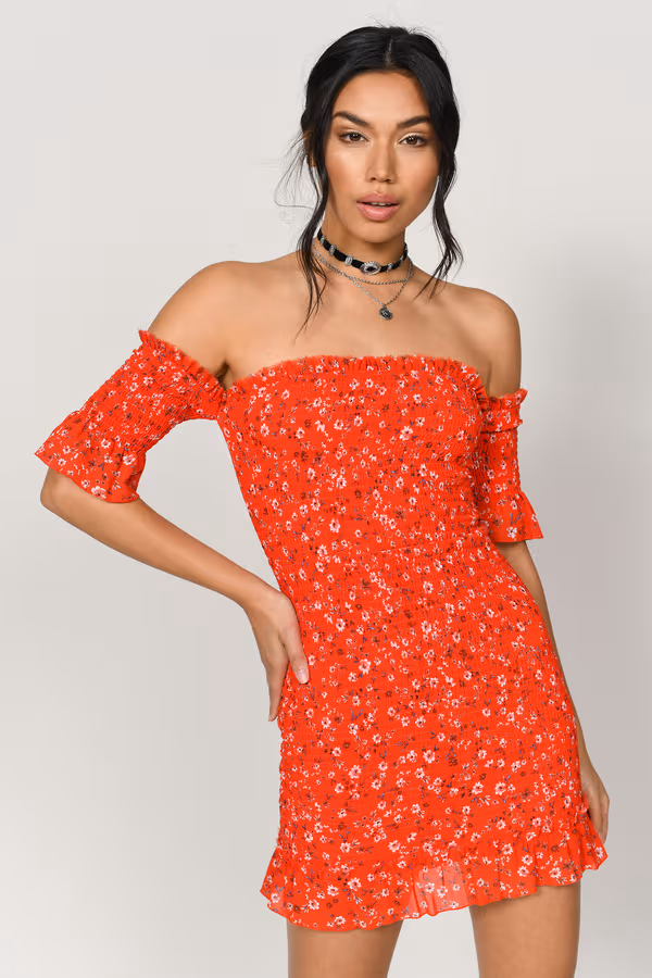 Heidi Floral Smocked Mini Dress - Red