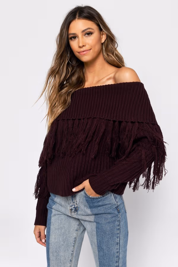 One More Off The Shoulder Sweater - Wine