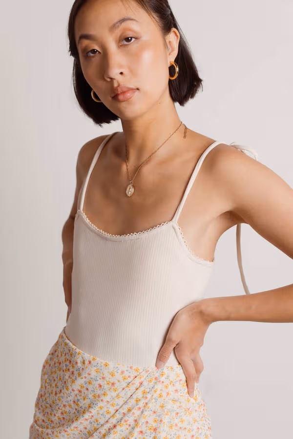Evangeline Ribbed Bodysuit - Beige