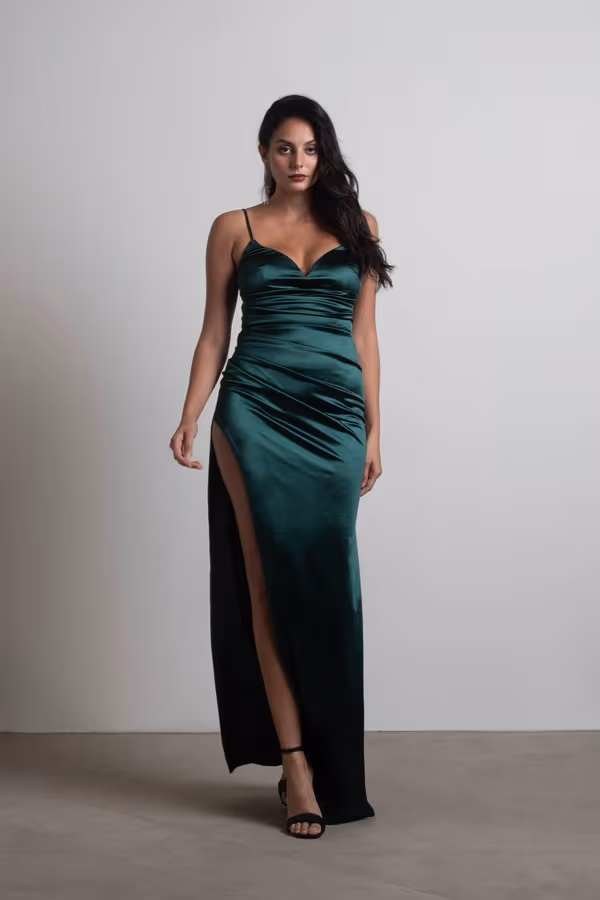 Heartbreaker Satin High Slit Maxi Dress - Black