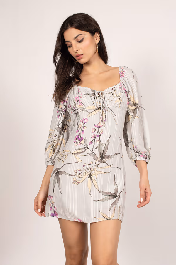 Spring Fling Floral Bustier Mini Dress - Light Grey