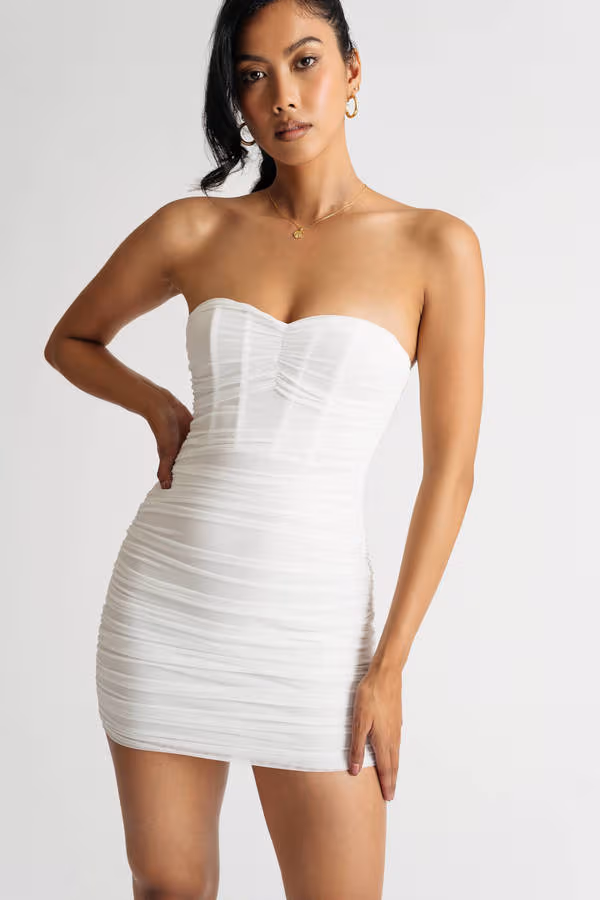 Olga Mesh Bustier Mini Dress - White