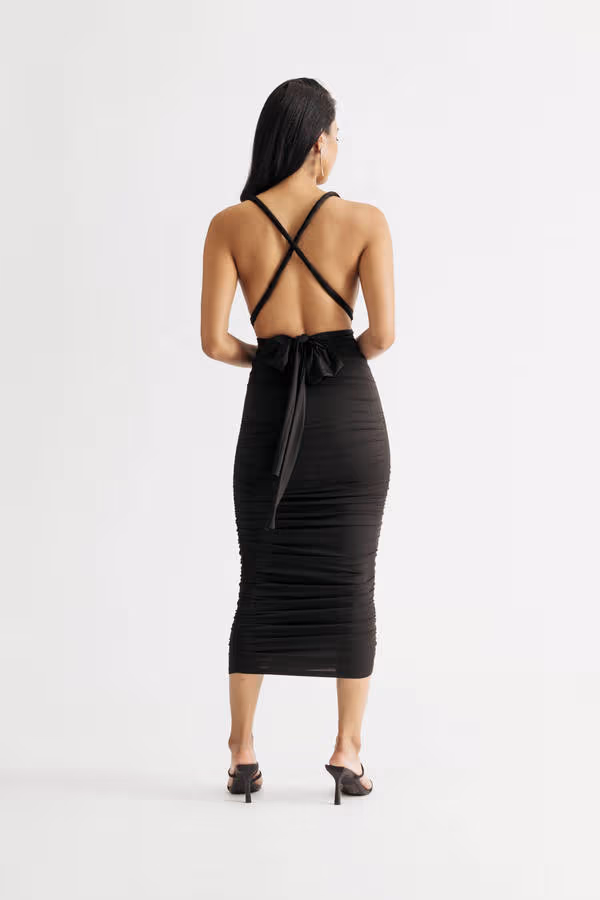 Karma Black Multiway Ruched Bodycon Midi Dress
