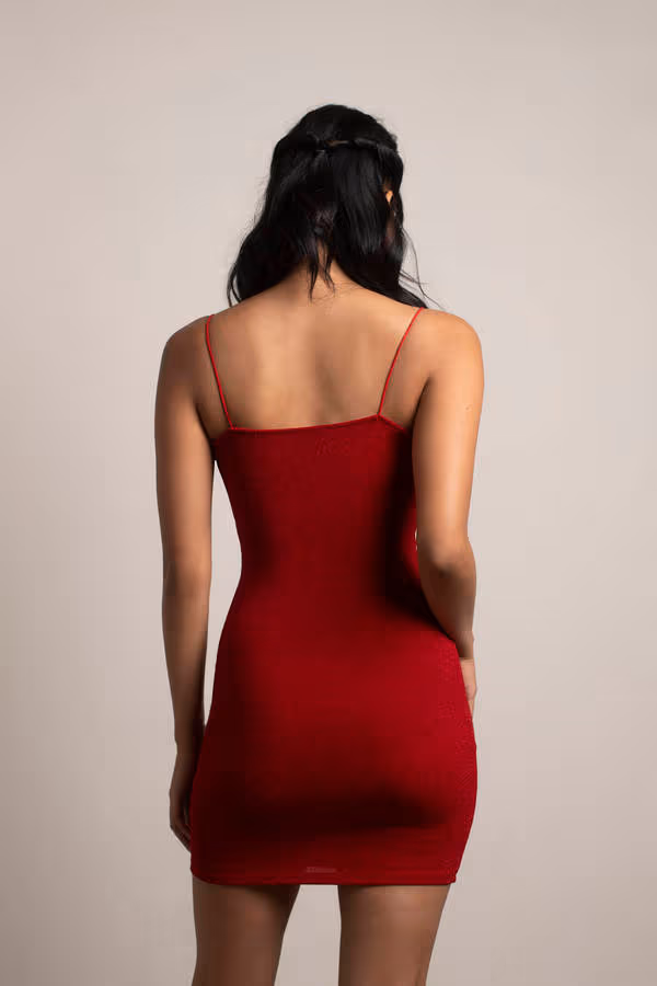 Mckenzie Glitter Bodycon Mini Dress - Red