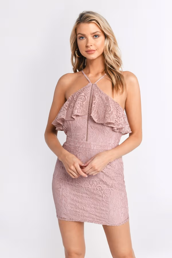 Clara Ruffle Lace Mini Dress - Rose