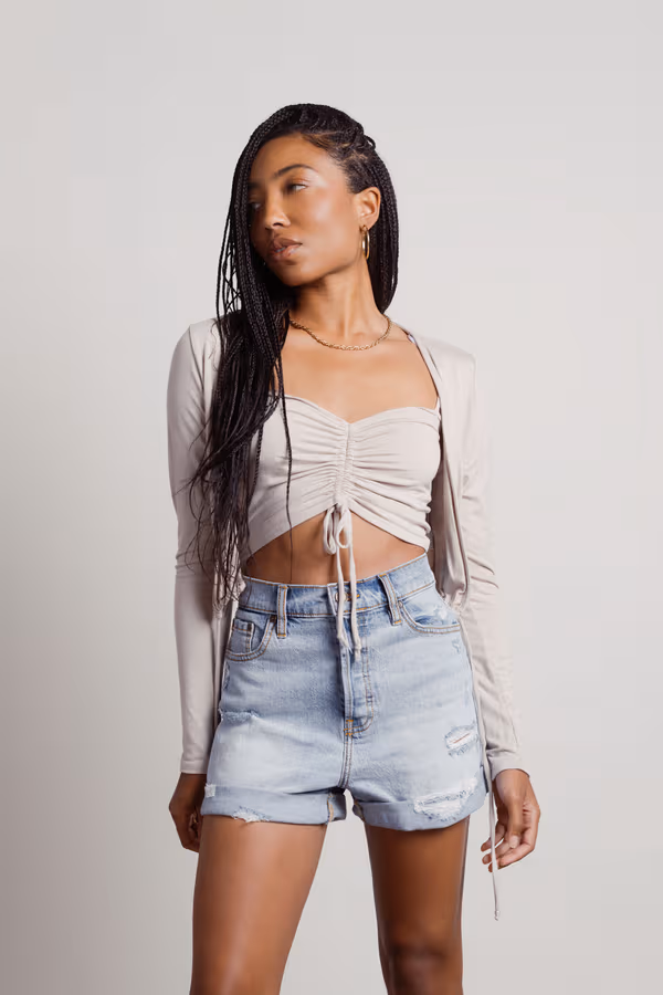 Mina Crop Top and Cardigan Set - Green