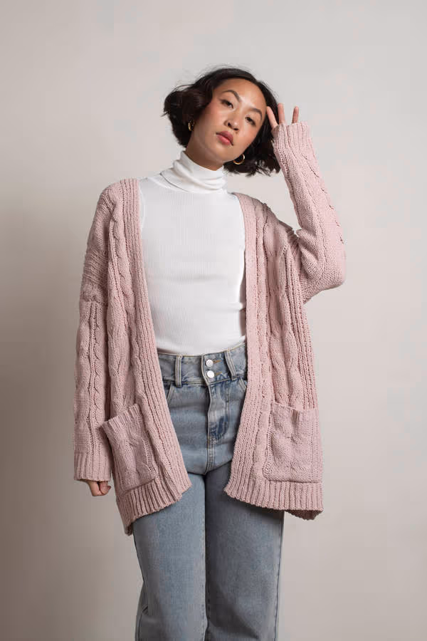 My Comfort Zone Cable Knit Cardigan - Pink