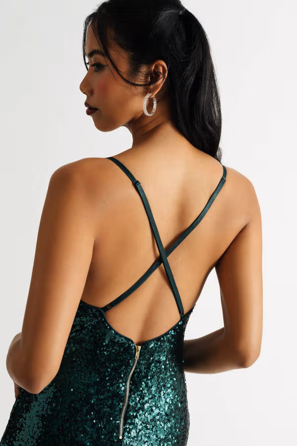 Jennie Sequin Cross Back Mini Dress - Emerald