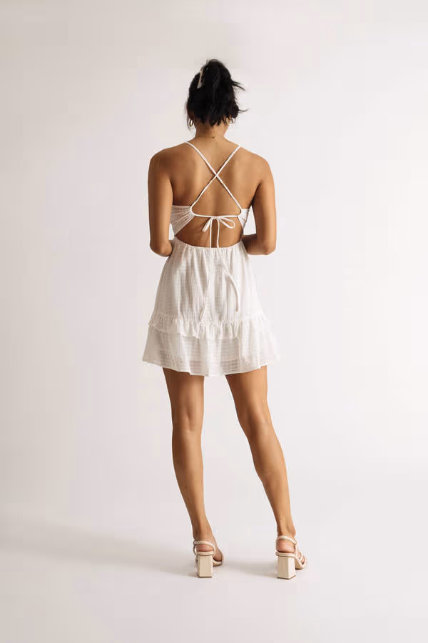 Keani Off White Smocked Tiered Skater Mini Dress