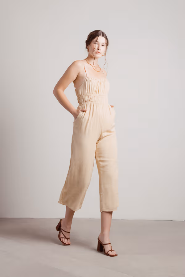 Isonoe Ruched Jumpsuit - Beige Gold
