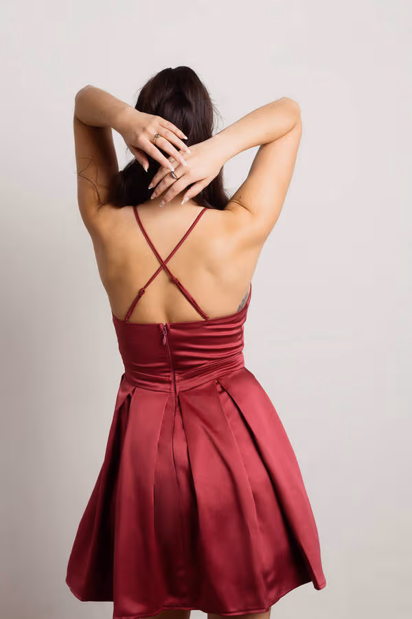 Bridgette Satin Skater Mini Dress - Magenta