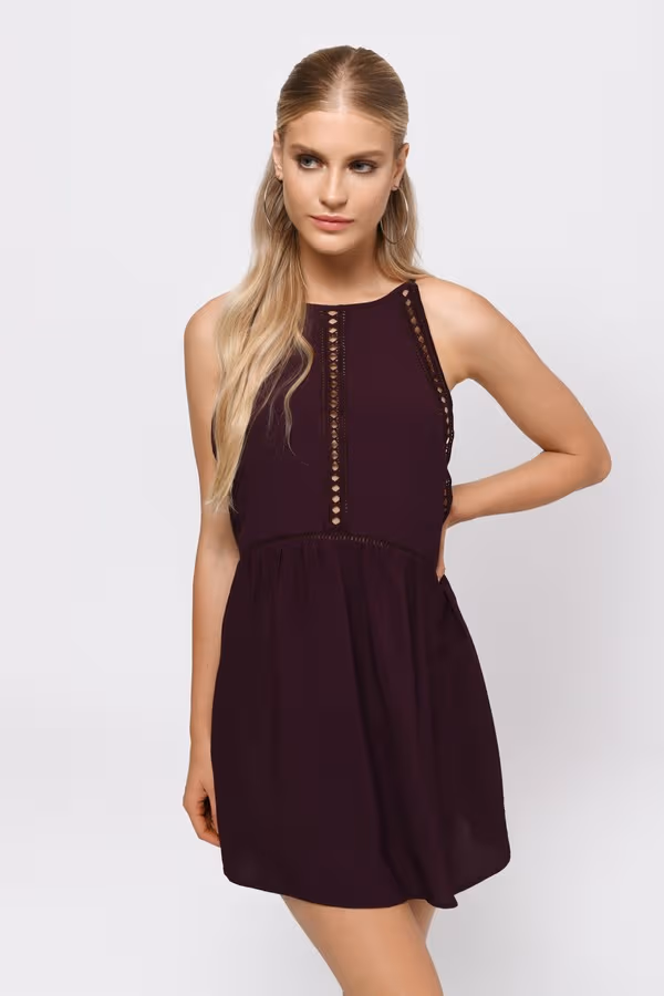 90's Baby Eyelet Backless Mini Dress - Black