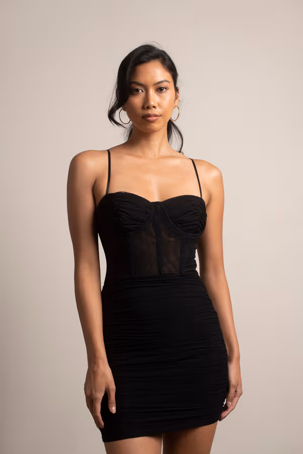 Showstopper Mesh Corset Mini Dress - Black