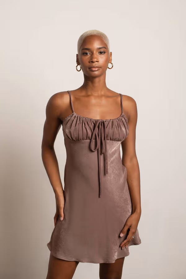 In My Element Ruched Bust Skater Mini Dress - Beige