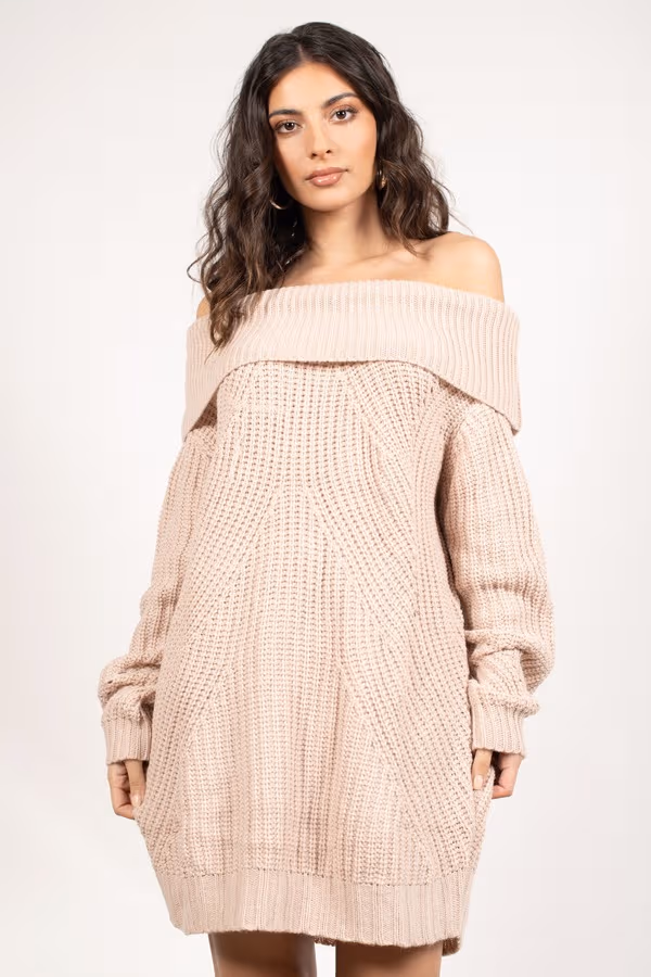 Nikki Ribbed Knit Off The Shoulder Mini Dress - Rose